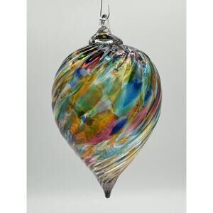 Art Glass Tear Drop Shaped Watercolor Optic Swirl Ornament 5” Sun Catcher